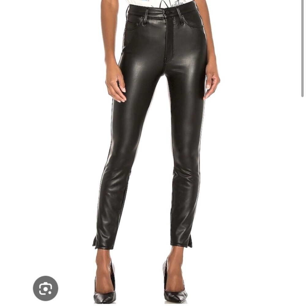 Mother High Waisted Vamp Faux Show black leather pants slits - Picture 2 of 9